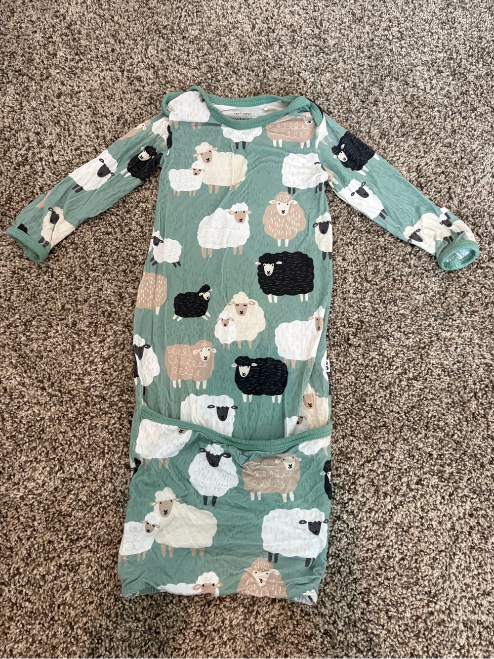 Little Sleepies in Sage Green with Sheep Print
